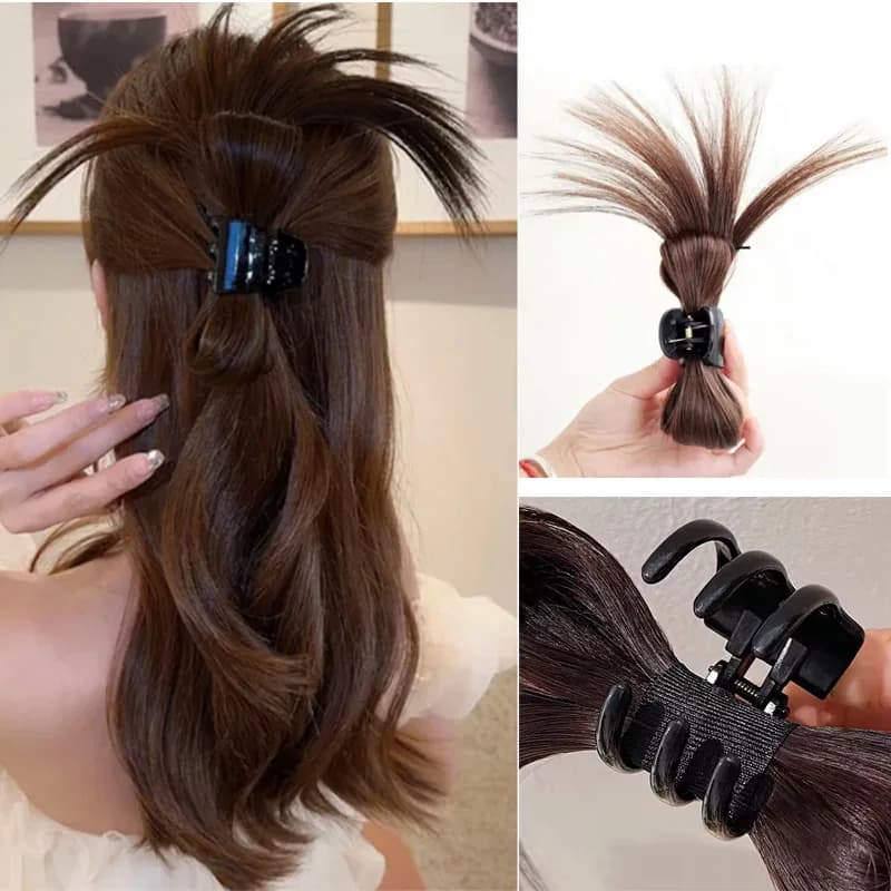 Synthetic Women Half-tie Hair Claw Feather Shuttlecock Head Lazy Head Clip Wig Catch Clip High Ponytail Hair Accessories
