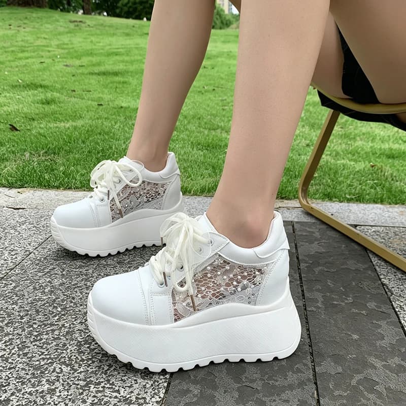 High-heel Women's 2026 Spring New Style Platform High-top Sneakers with Big Heads for Heightening and Casual Sports Wear