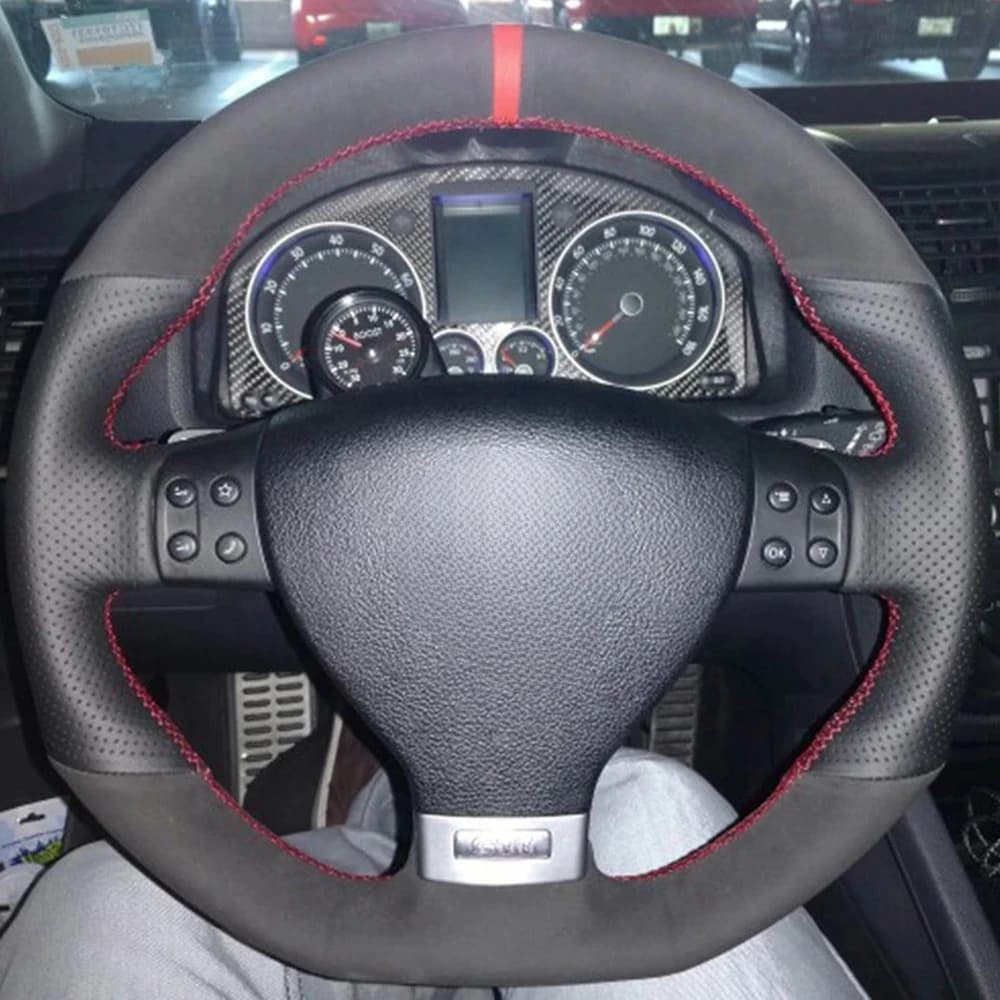 DIY Non-slip Black Genuine Leather Suede Car Steering Wheel Cover For Volkswagen Golf 5 Mk5 GTI VW Golf 5 R32 Passat R GT 2005