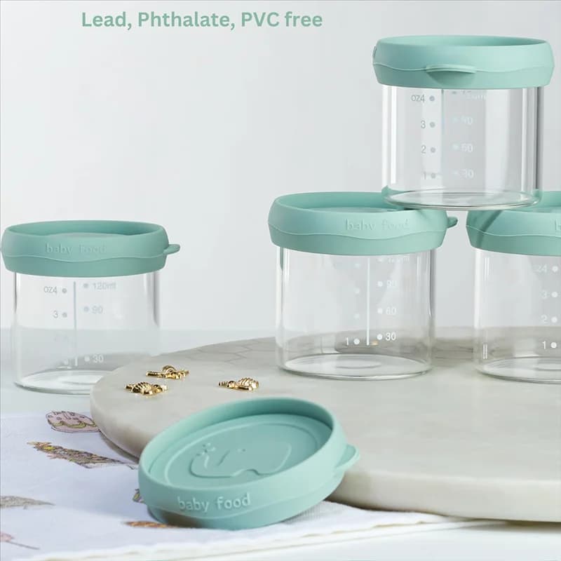 Contenitori per alimenti per bambini in vetro A74U con coperchi in silicone, barattoli per alimenti per bambini con vassoio, aptos per microonde e lavastoviglie