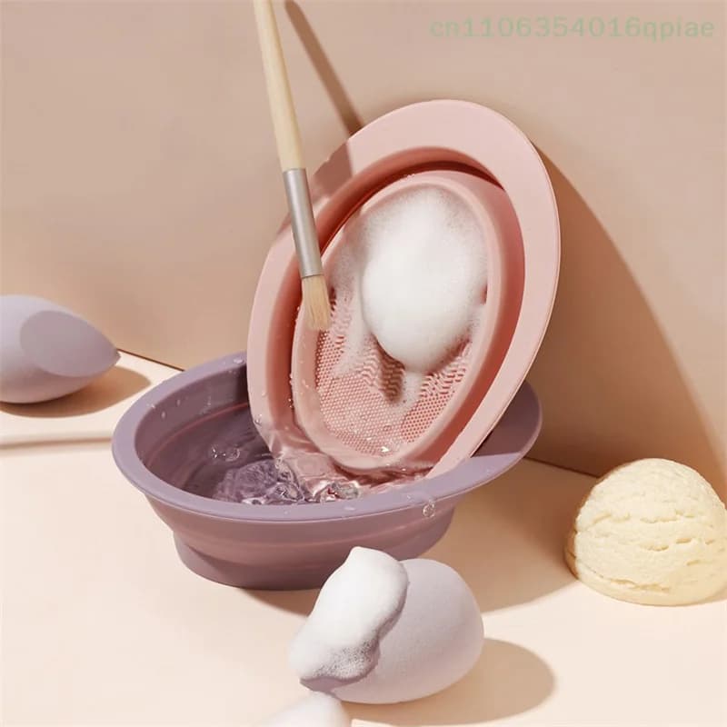 Ciotola Pieghevole in Silicone Morbido per la Pulizia dei Pennelli da Trucco, Spugnetta per la Pulizia delle Cipolle di Polvere, Pad per la Pulizia dei Pennelli Ombretto, Strumenti di Bellezza Portatili per il Lavaggio