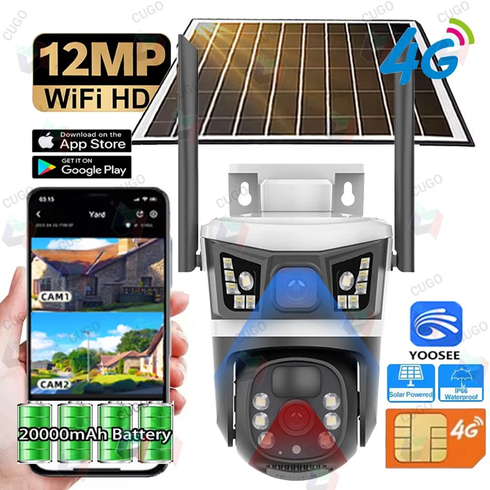 Telecamere di sicurezza solari 12MP 6K all'aperto Scheda SIM 4G Telecamera IP wireless Telecamere CCTV per visione notturna a colori PIR impermeabili YOOSEE