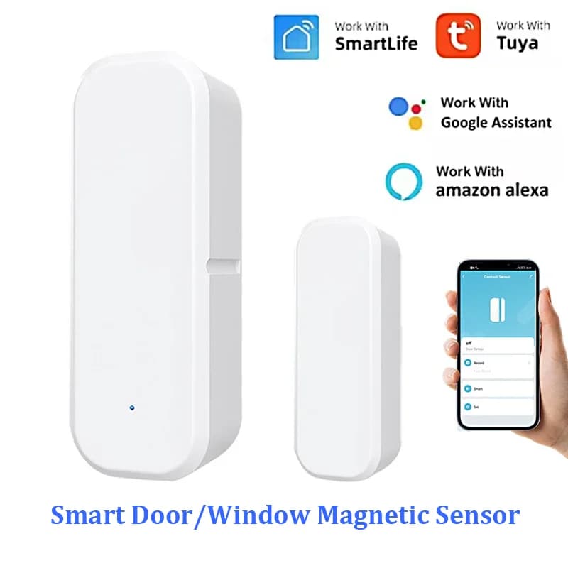 Sensore per Porte e Finestre WiFi Compatibile con App Smart Life, Rilevatore di Apertura/Chiusura, Allarme di Sicurezza Compatibile con Alexa