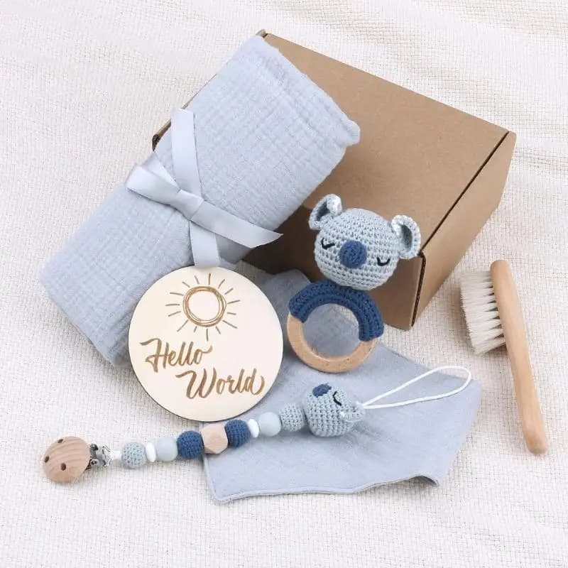A5YC Set giocattoli multifunzione per bambini con anello per ciuccio Massaggiagengive Piastra Hello-World Coperta per bambini