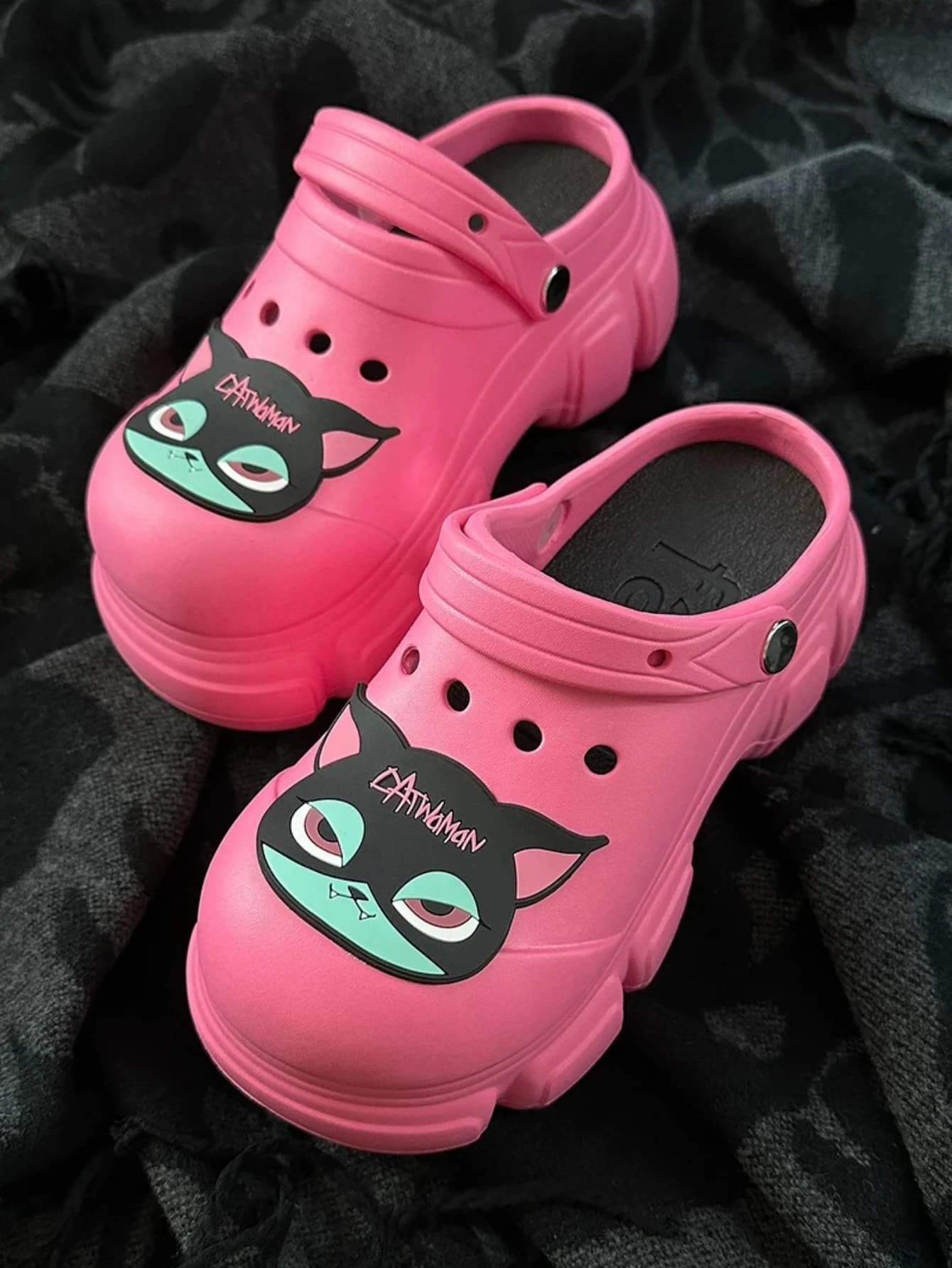 Summer Dark Subculture Goth Hottie Y2K Sweet Cool Punk Bag Head Cool Slippers Platform Hole Shoes for Women
