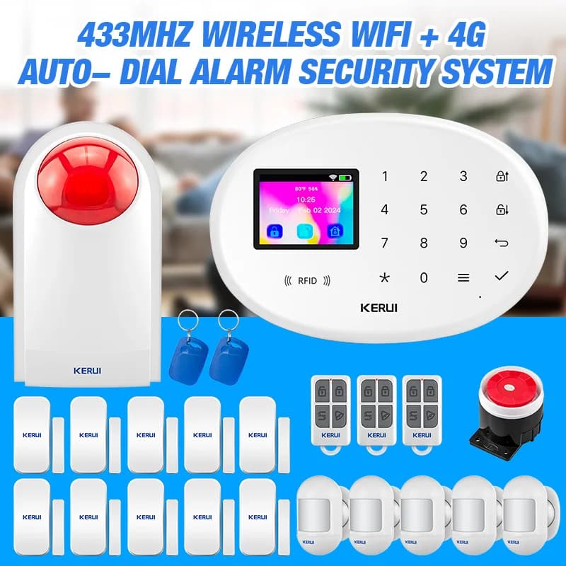 KERUI 4G Tuya Sistema di Allarme Intelligente W204 per la Sicurezza Domestica WiFi GSM Kit di Allarme Domestico Senza Fili Con Sirena Sensore di Movimento Rilevatore di Fumo