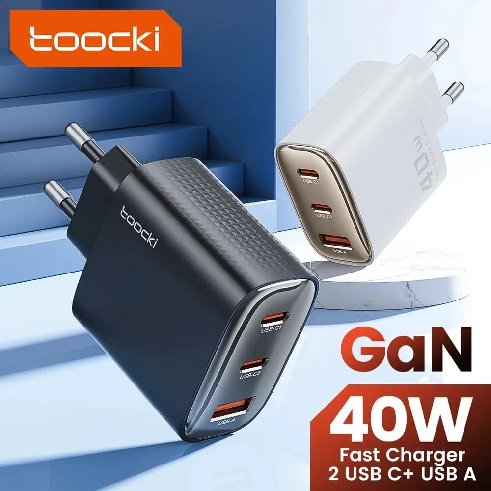 Toocki 40W GaN USB Charger Type C QC 4.0 Quick Charge Double Type C Quick Charger for iPhone 15 14 13 12 Pro Max Samsung S23