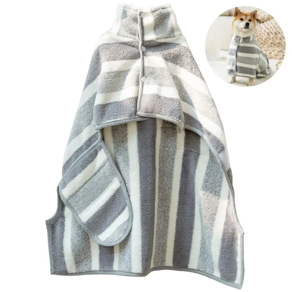 New Water Absorption Dog Bathrobe Quick Drying Microfiber Bath Towels Adjustable Hood Stripe Pet Drying Coat Travel
