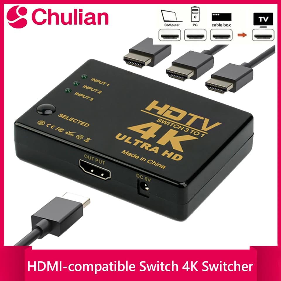 HDMI compatible switch Switcher 4K 3 in 1 out HD 1080P Video cable Splitter 1x3 hub adapter converter for PS4/3 TV Box HDTV PC