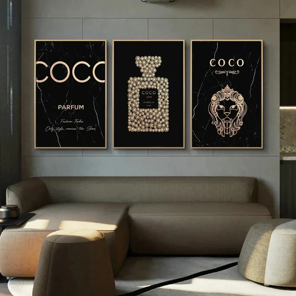 Modern Simple Fashion Wall Art, COCO Perfume Deluxe Bottle, HD Canvas Printed Poster, Home Living Room Bedroom Decoration