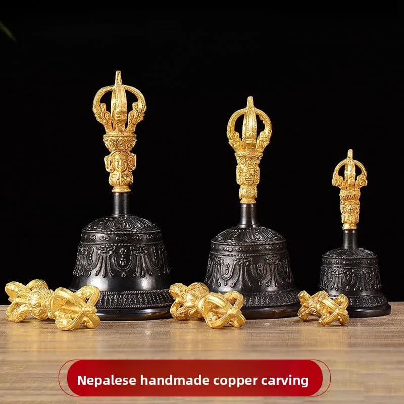 Nepal Copper Vajra Tibetan Buddhist Ritual Bell Home Altar Decor Religious Offering Statue
