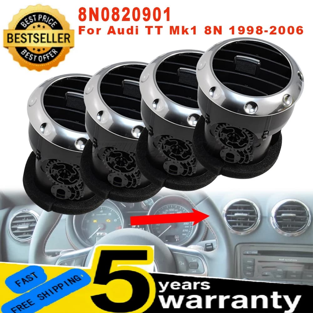 New For Audi TT Mk1 8N 98-06 8N0820901 A/B/C/D Front Dashboard Air Vent Surround Alloy AC Heating Grille Diffuser Center Panel