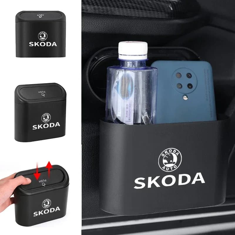Mini bidone della spazzatura per auto appeso portatile per Skoda Octavia Fabia Kamiq Kapoq Kodiaq Rapid SCALA Superb A5 A7 RS Yeti Accessori auto
