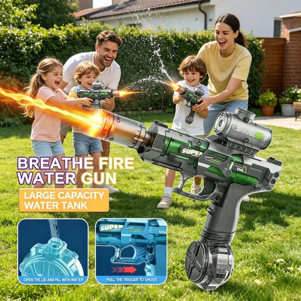 Electric Water Gun Toy Simulated Flame Sensor Light Continuous Shooting Outdoor Beach Water Fight Games for Birthday Gifts