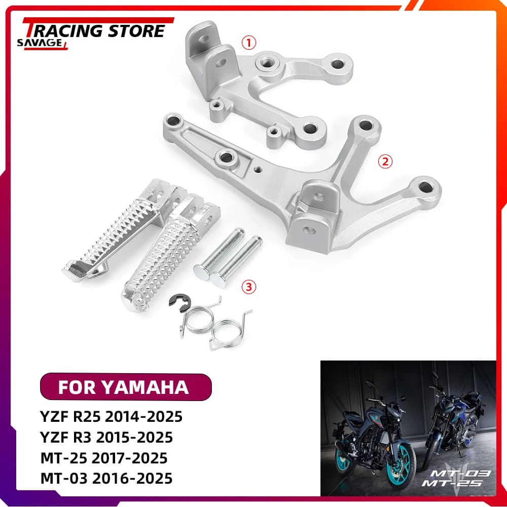 Moto Anteriore Poggiapiedi Pedale Del Piede Peg Staffa di Montaggio Set Per Yamaha YZFR25 YZFR3 MT-25 MT-03 MT25 MT03 YZF R3 25 MT 03 25