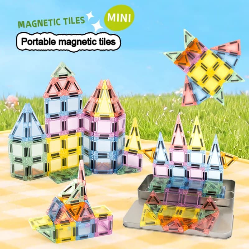 Set di blocchi magnetici 3D con scatola in ferro per bambini, regalo di compleanno e Natale
