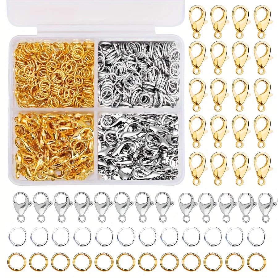 1 set scatola oro argento chiusura a moschettone anelli di salto aperti per creazione di gioielli bracciali collane ganci chiusura a catena accessori fai da te