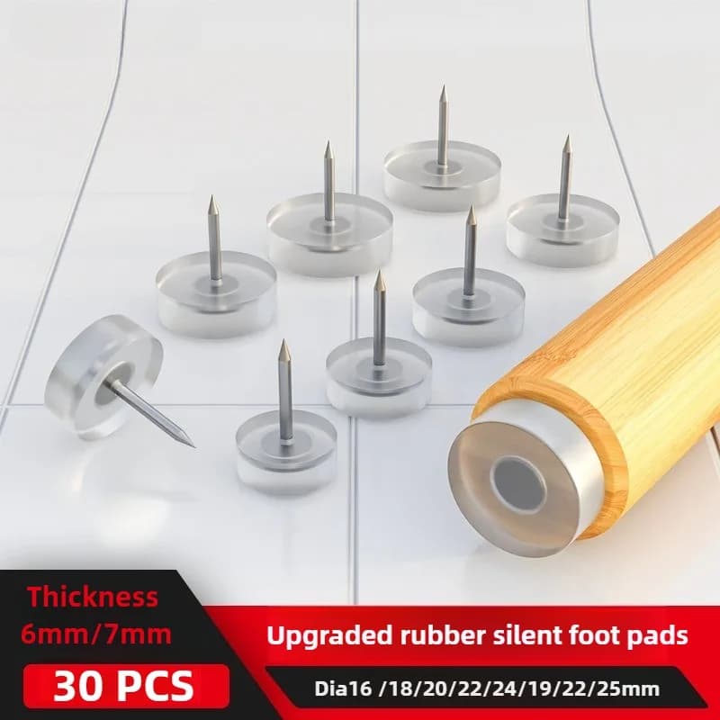 20pcs Furniture Feet Nails Stick-on Glide Skid Pad Screw-in 16/18/20/22/25mm flat Round Chair Table Leg Protector rubber