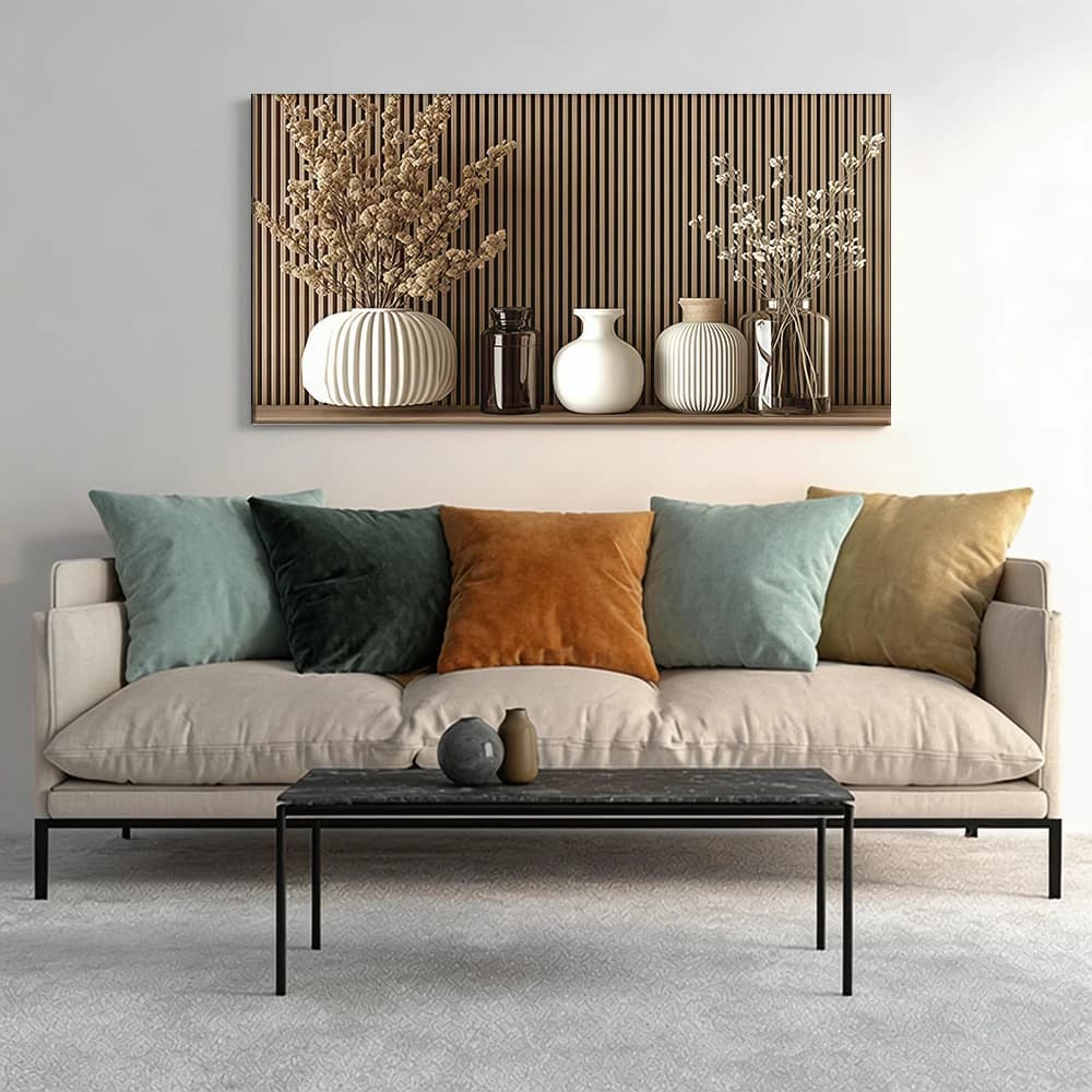 Stampa piatta 2D, 1 pezzo, Collezione di vasi eleganti, Fiori secchi, Quadro su tela di grandi dimensioni, per decorazione di corridoi e camere da letto