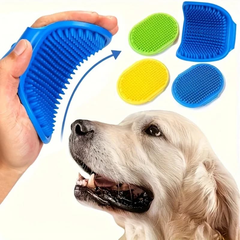 1PC Dog Bath Brush Silicone Pet Massage Brush, Pet Shampoo Brush Massage Rubber Bathing Comb with Adjustable Circular Handle