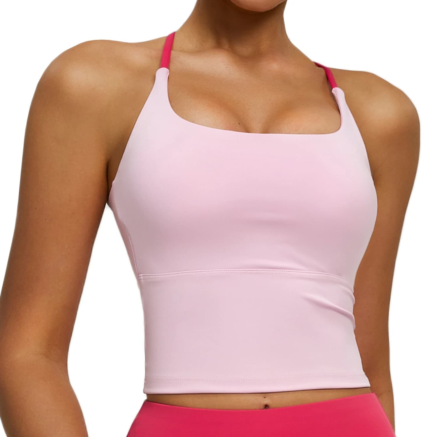 New Cross Back Nude Feel Cami Sports Bra High Stretch Built-in Pads Yoga Tank Top for Workout & Daily Wear