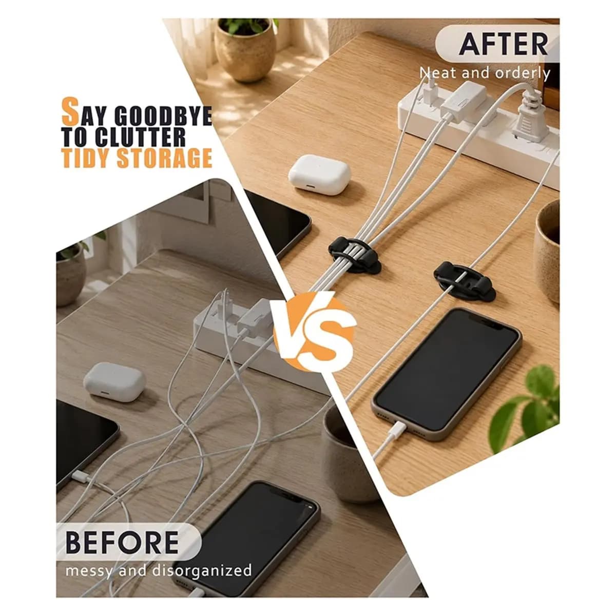 Reusable Cable Management Clips, Adhesive Cord Holder with Screws & Silicone Ties for Home TV
