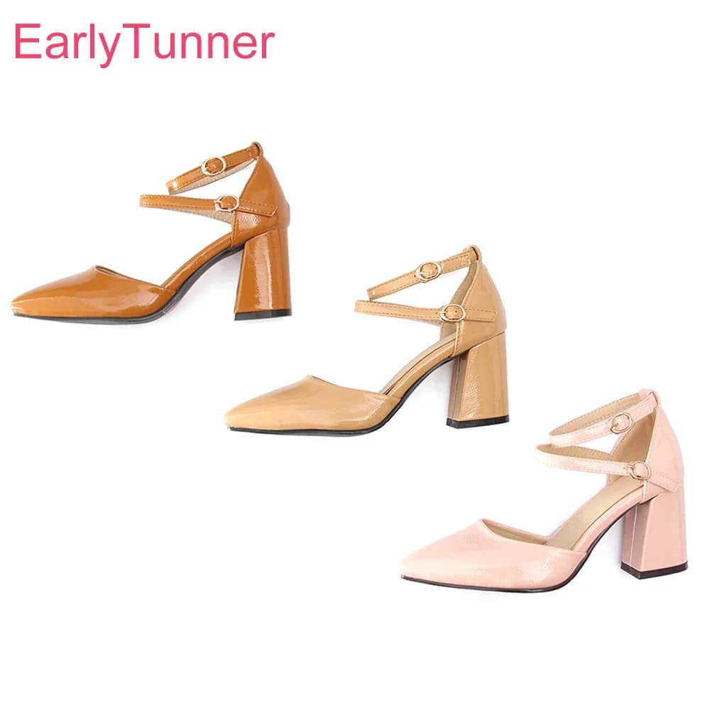 Nuovi Sandali Estivi Rosa Albicocca per Donne, Tacchi Quadrati Alti, Scarpe Formali da Ufficio, Taglie Piccole e Grandi 11 32 43 46