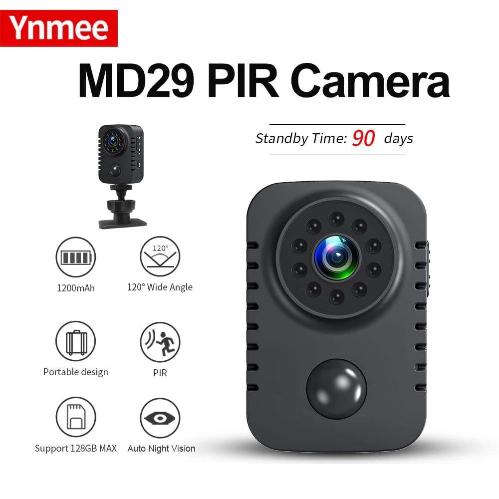 MD29 Mini Body Camera HD 1080P Pocket Security Cameras Small Tata Camera Activated by Car Movement Standby Expia Webcam 8H Working