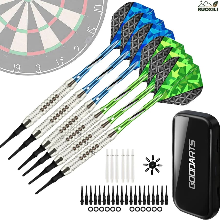 Soft tip Dart Set 6 Aluminum Dart axles Soft - with Oval Plastic Storage Case,Professional Needles for Tournament & Home Use
