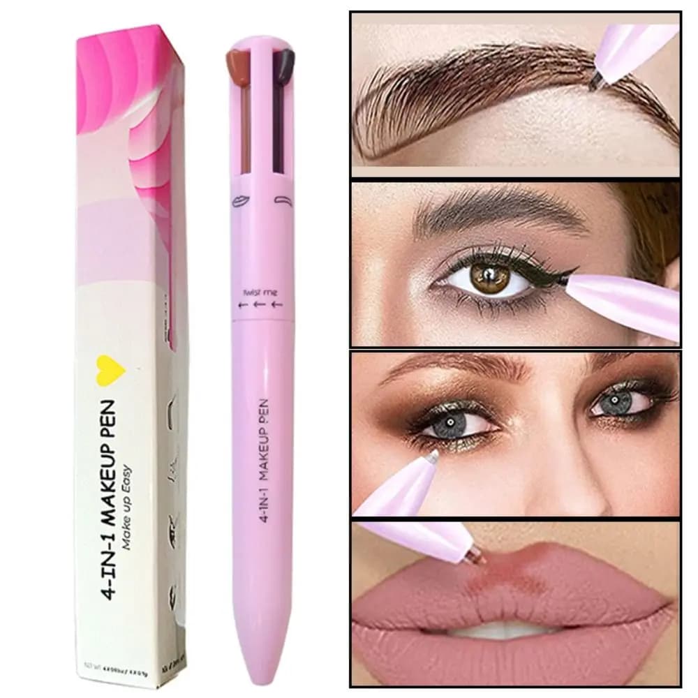 4 In 1 Eyeliner Pen for Eyebrow Waterproof Lip Pen for Long Life Easy Color highlight pen makeup tools for Eyeliner with silk kiss lying down