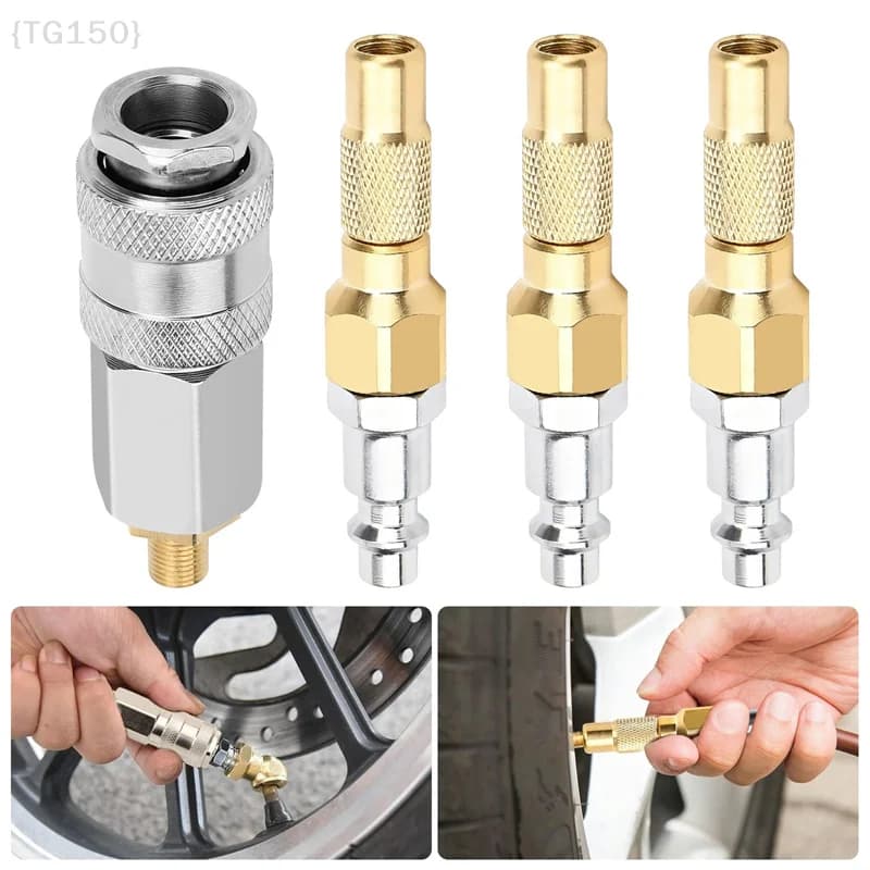 【F2-TG150】3 pezzi di ugelli per aria in rame resistenti con connettore rapido, attacco a vite per gonfiatore pneumatici e compressore con manometro