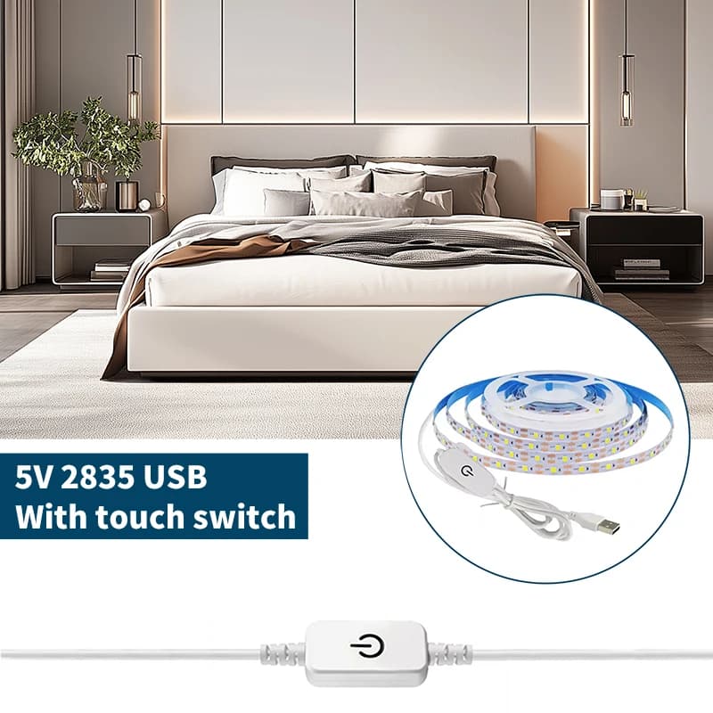Striscia LED 5V USB 2835 60LED/M con interruttore dimmer tattile Bianco caldo Bianco naturale Striscia flessibile per la decorazione
