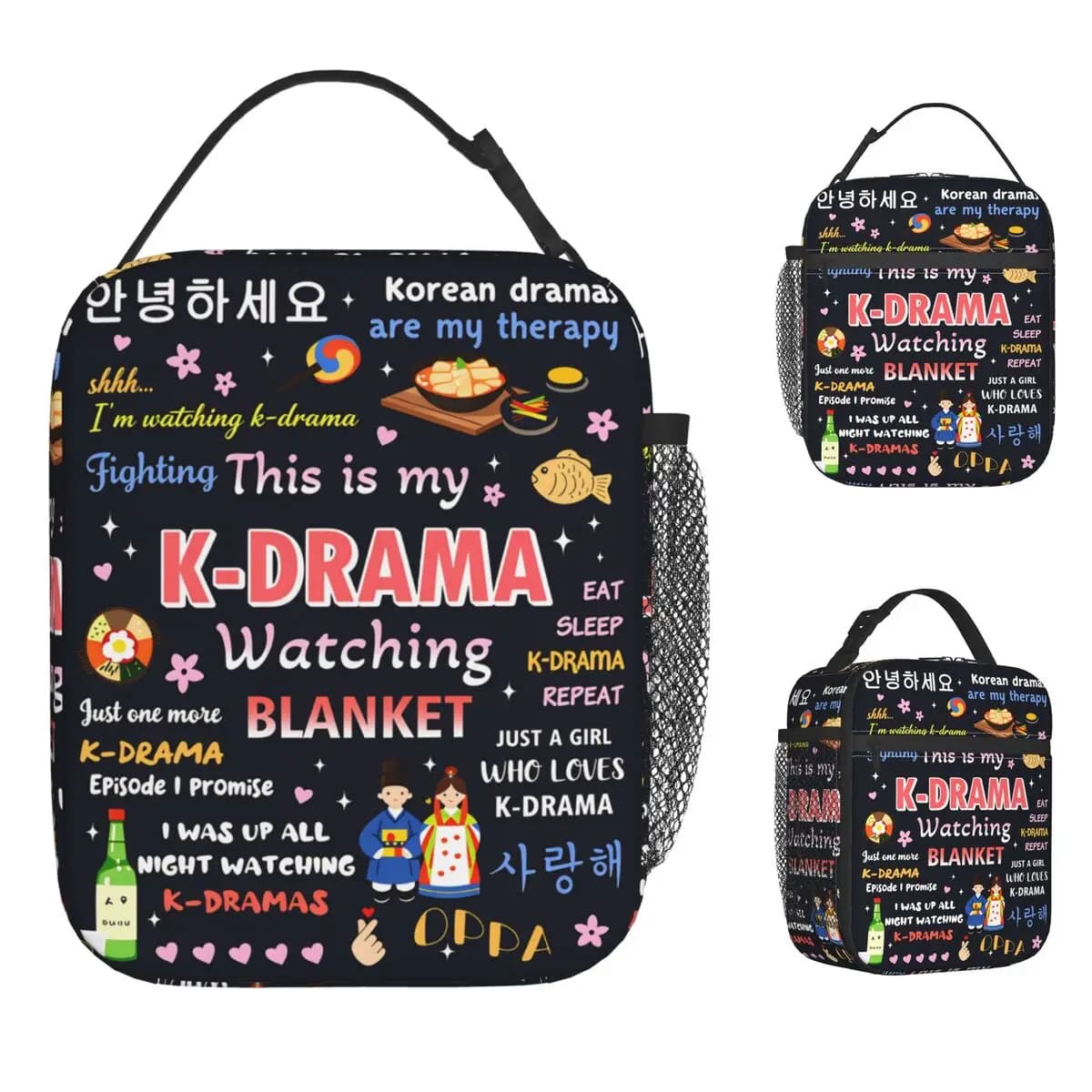 K-Drama K Pop Borsa per il pranzo coreana Scatola per il pranzo estetica Picnic all'aperto Borse per alimenti portatili Tote per bambini Borsa termica con stampa impermeabile