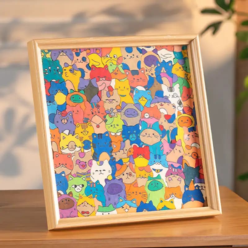 Puzzle in legno colorato a forma di gatto Versione per adulti Giocattolo educativo per bambini Cartone animato Animale Decompressione Stuffy Cure
