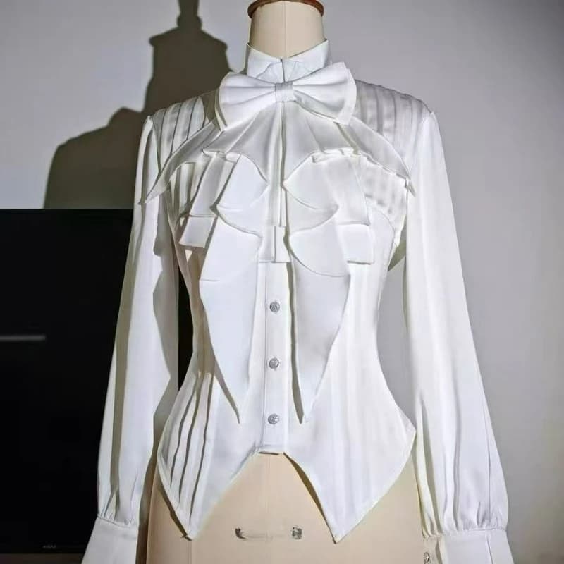 Camicia in Stile Gotico Vittoriano Vintage per Donne, Dolce Blusa Classica a Maniche Lunghe con Volant e Fiocco, Slim Fit, Estetica Y2k, Top Casual