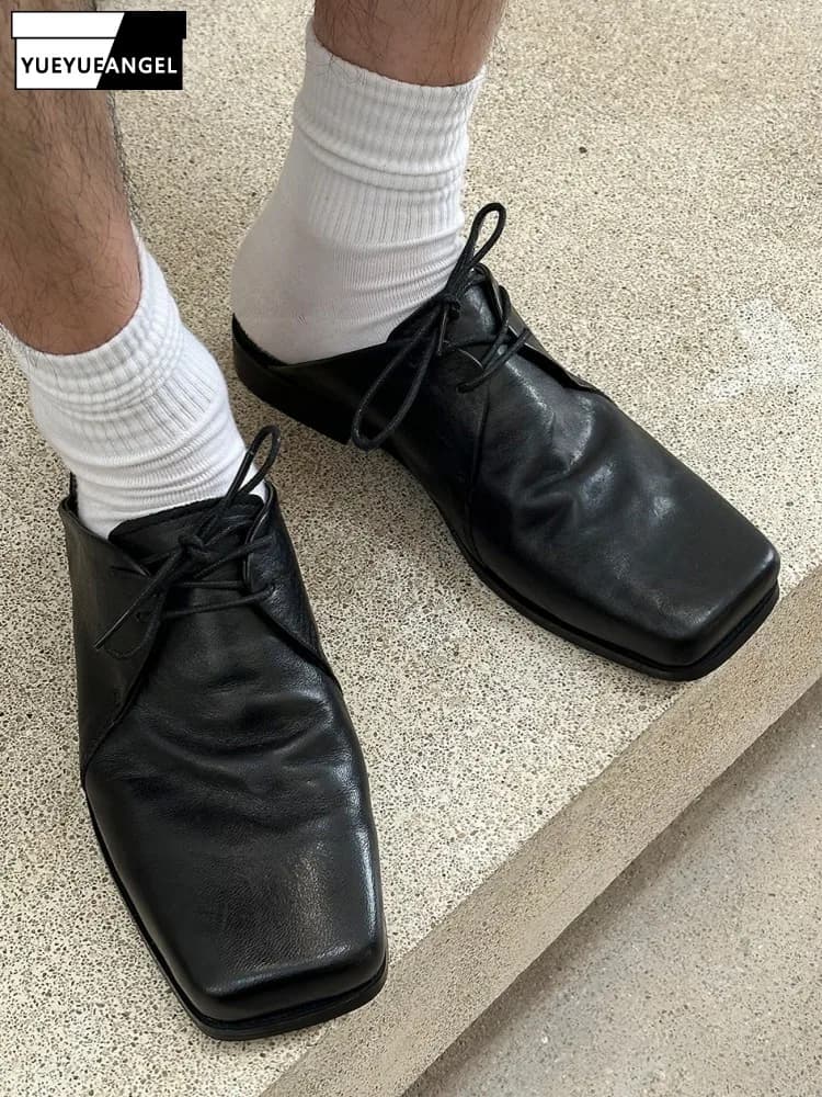 Mocassini da uomo alla moda con punta quadrata, stringati e slip-on, in vera pelle di cavallo, scarpe da lavoro casual ed eleganti, comodi per l'estate