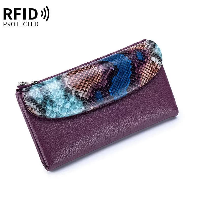 Nuova Borsa a Mano da Donna in Vera Pelle 2026, Portafoglio Morbido con Protezione RFID, Pochette Lunga in Pelle Bovina con Motivo Serpentine