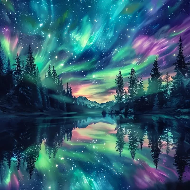 Kit per pittura artistica con diamanti fai da te - Mosaico con diamanti completi - Paesaggio aurora boreale - Adatto per principianti - Decorazione da parete per la casa