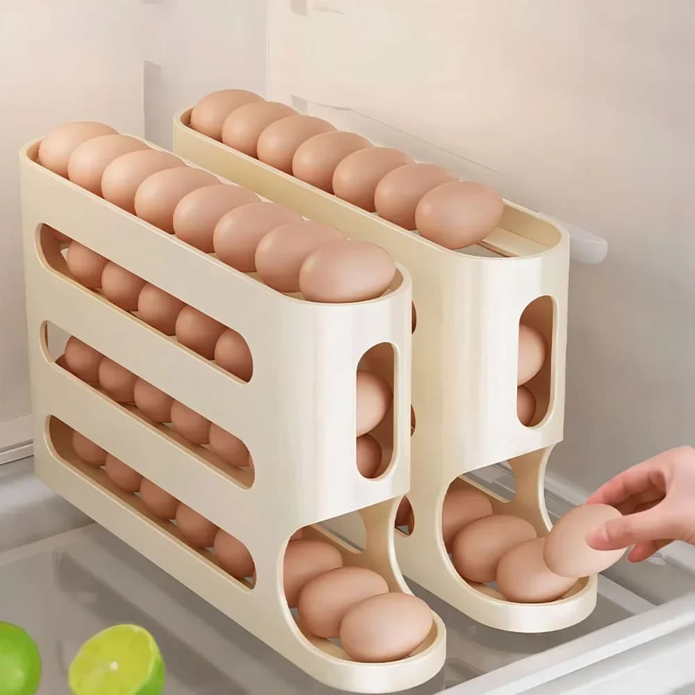 Portauova Automatico a 4 Livelli, Contenitore per Conservazione Uova in Frigorifero, Dispenser per Uova da Cucina, Organizzatore per Frigorifero