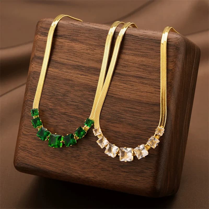 316L Stainless Steel New Fashion Upscale Jewelry Embedded Zircon Charms Snake Chain Choker Necklaces & Pendants For Women