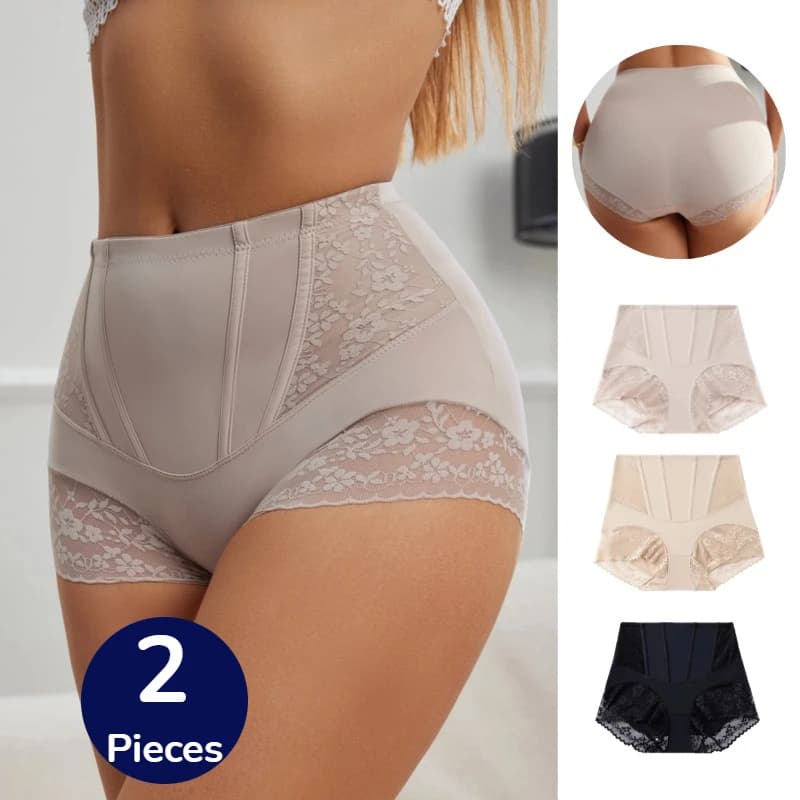 WarmSteps 2PCS Mutandine modellanti da donna a vita alta in pizzo Lingerie sexy Tenditore addominale Slip femminili Vita a lisca di pesce DimagranteHot