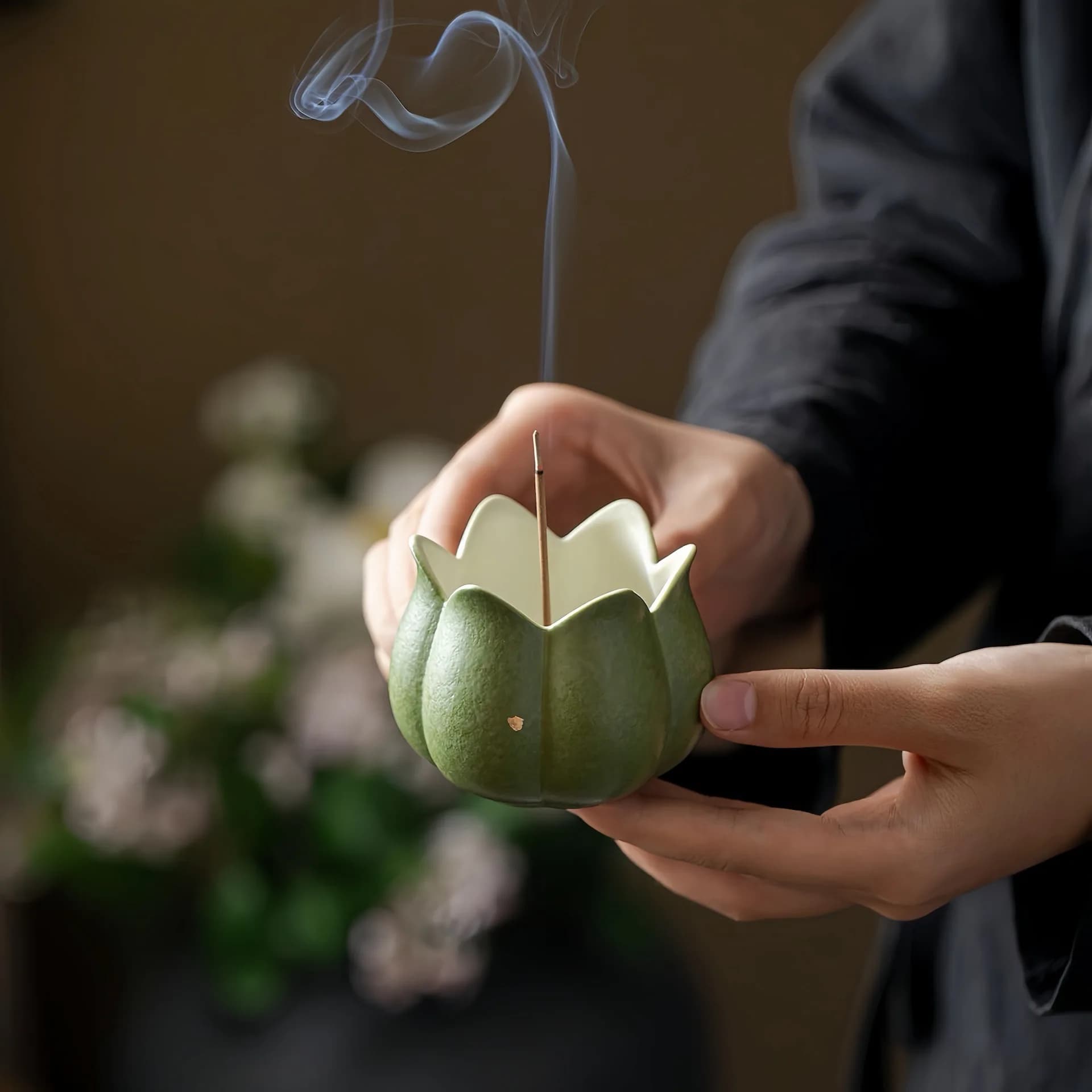 Handmade Ceramic Lotus Petal Incense Stick Burner Minimalist Zen Tea Ceremony Table Decor Aromatherapy Gift