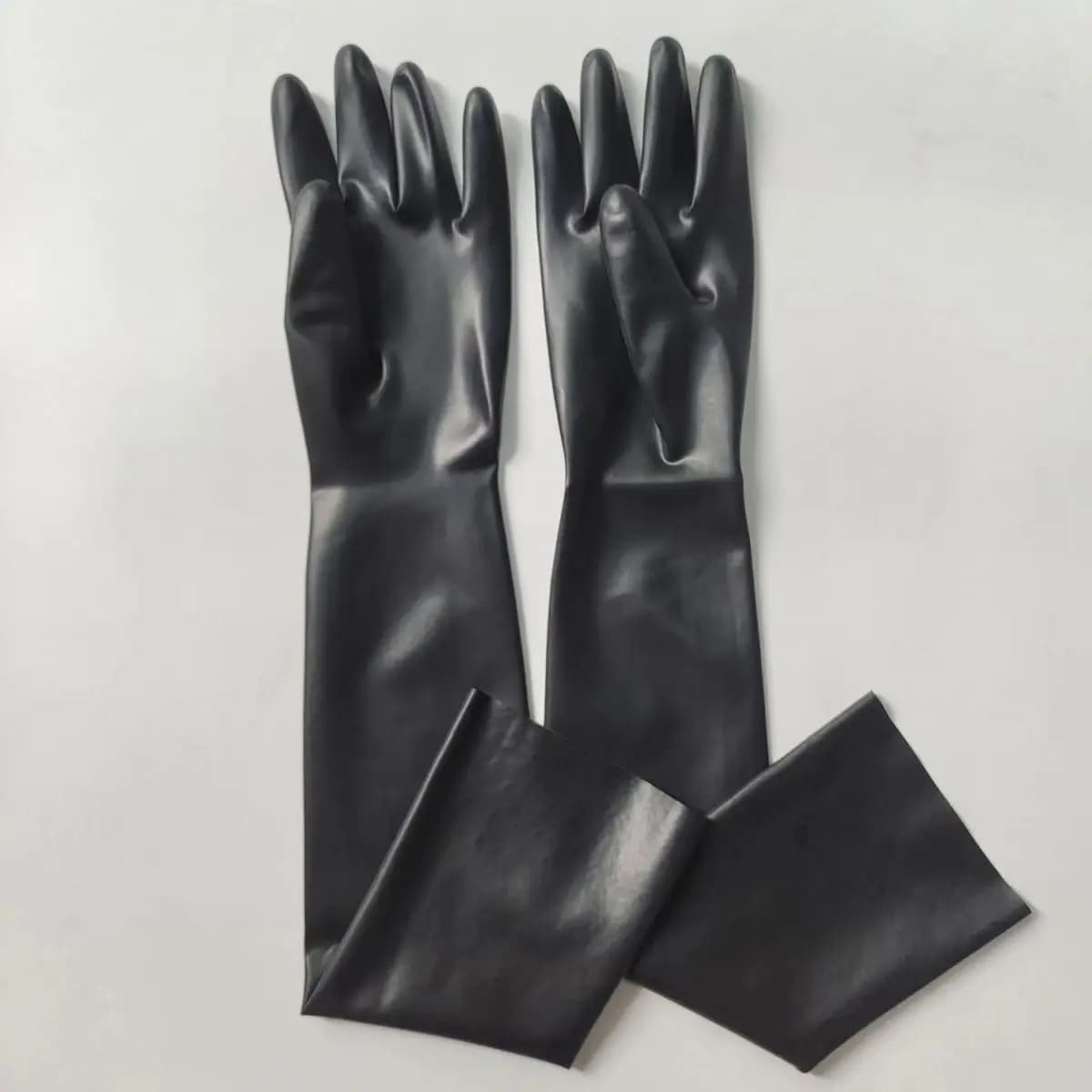 Guanti Unisex in lattice di gomma guanti in lattice con lunghezza della spalla modellati neri guanti lunghi Fetish neri unisex
