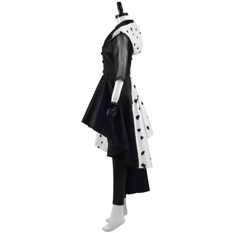 x;3,r'b\7/Halloween witch Cruella costume adult women black white dress wig gloves Carnival party cosplay cos6;n,9\j/5'k