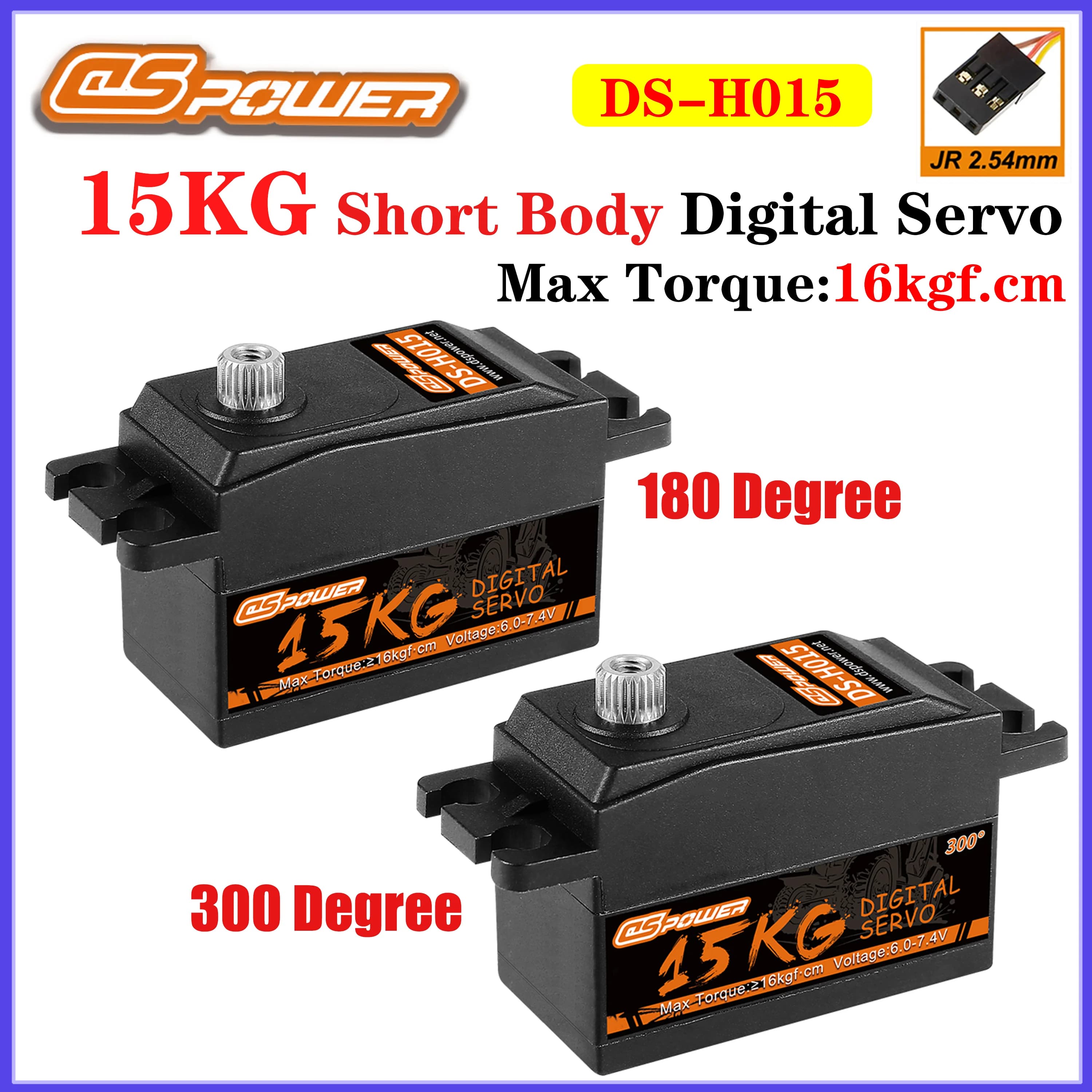 DSpower 15KG High Troque Metal Gear Servo digitale a basso profilo 180/300 gradi per 1/8 1/10 RC elicottero aereo auto assiale arrma