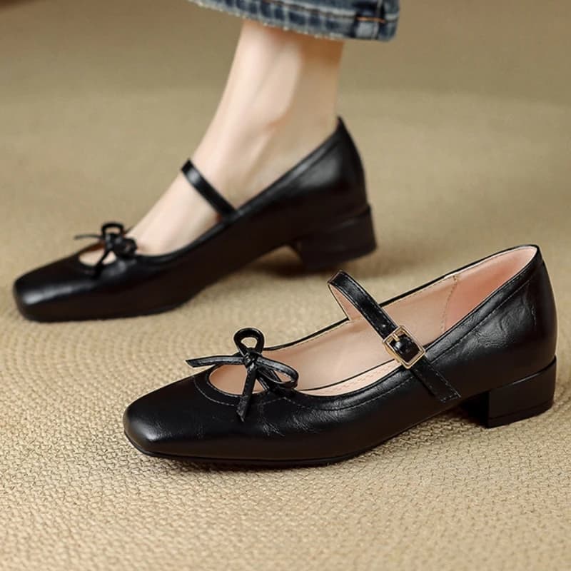 Classic Mary Jane Shoes for Women Square Low Heel Ankle Strap Black Party Ladies Dress Shoes Comfortable Good Quality