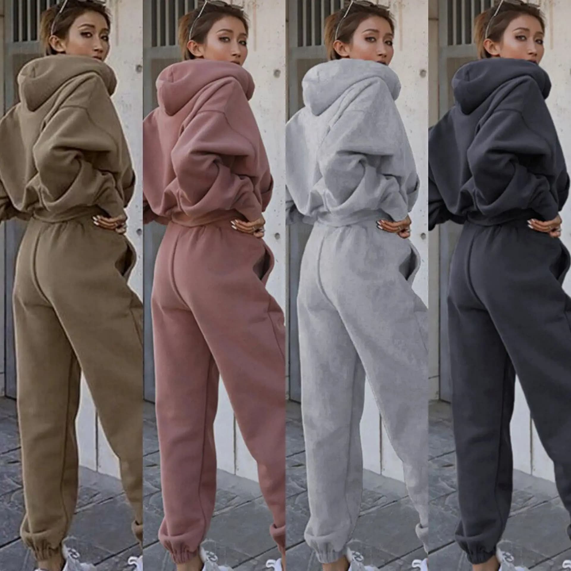 Women's Casual Sportswear Set Pure Color Hoodie Long Pants Autumn Winter New Arrival Two-Piece Suit Comfortable Streetwear