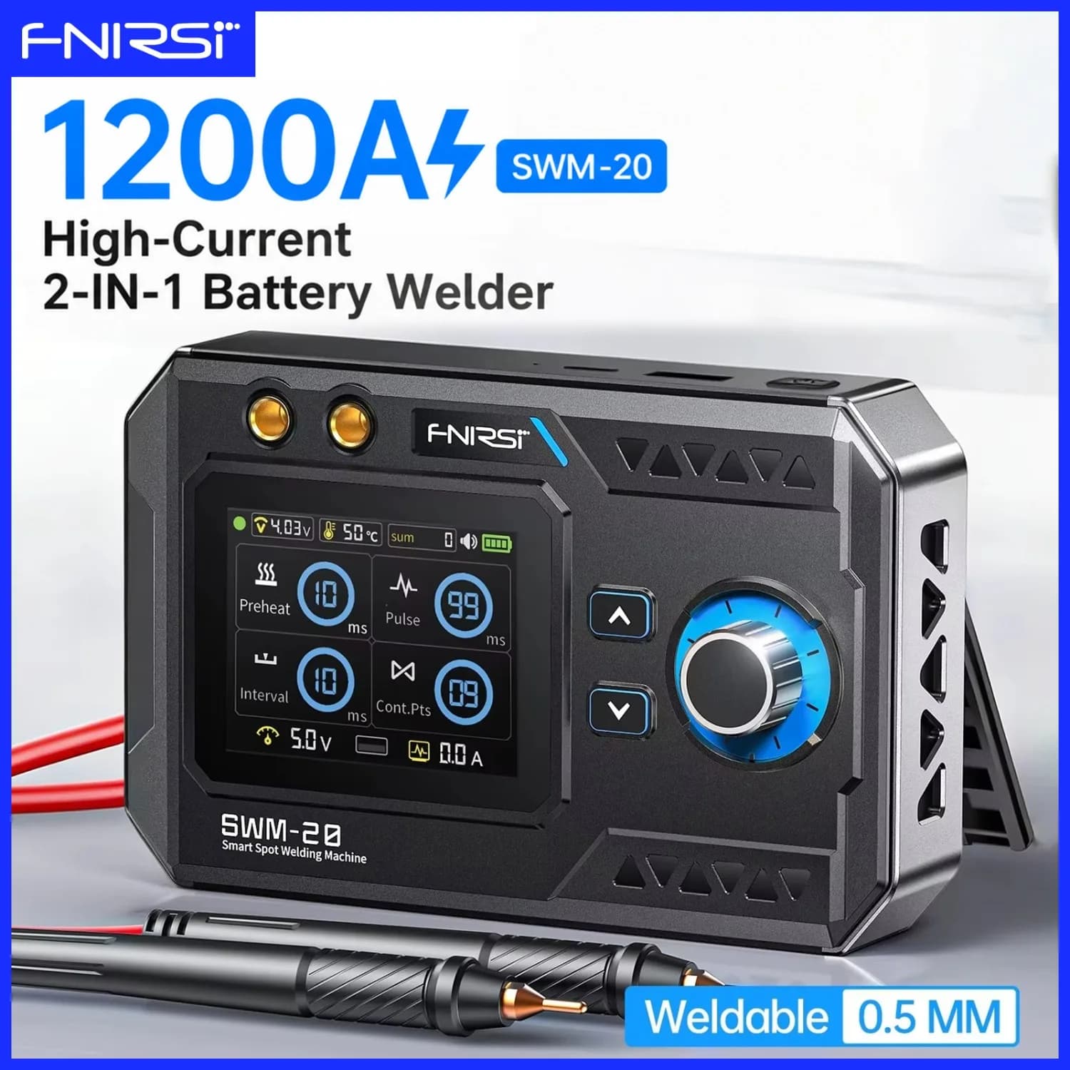 FNIRSI SWM-20 Double Pulse Battery Welding Machine Portable Spot Welder Maximum Welding 1200A 0.5mm Thick Welding DIY Tools