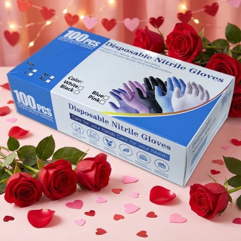 100 guanti in nitrile blu - Sicuri per alimenti e senza lattice, regalo perfetto per San Valentino, per cucina, pulizie e protezione delle mani