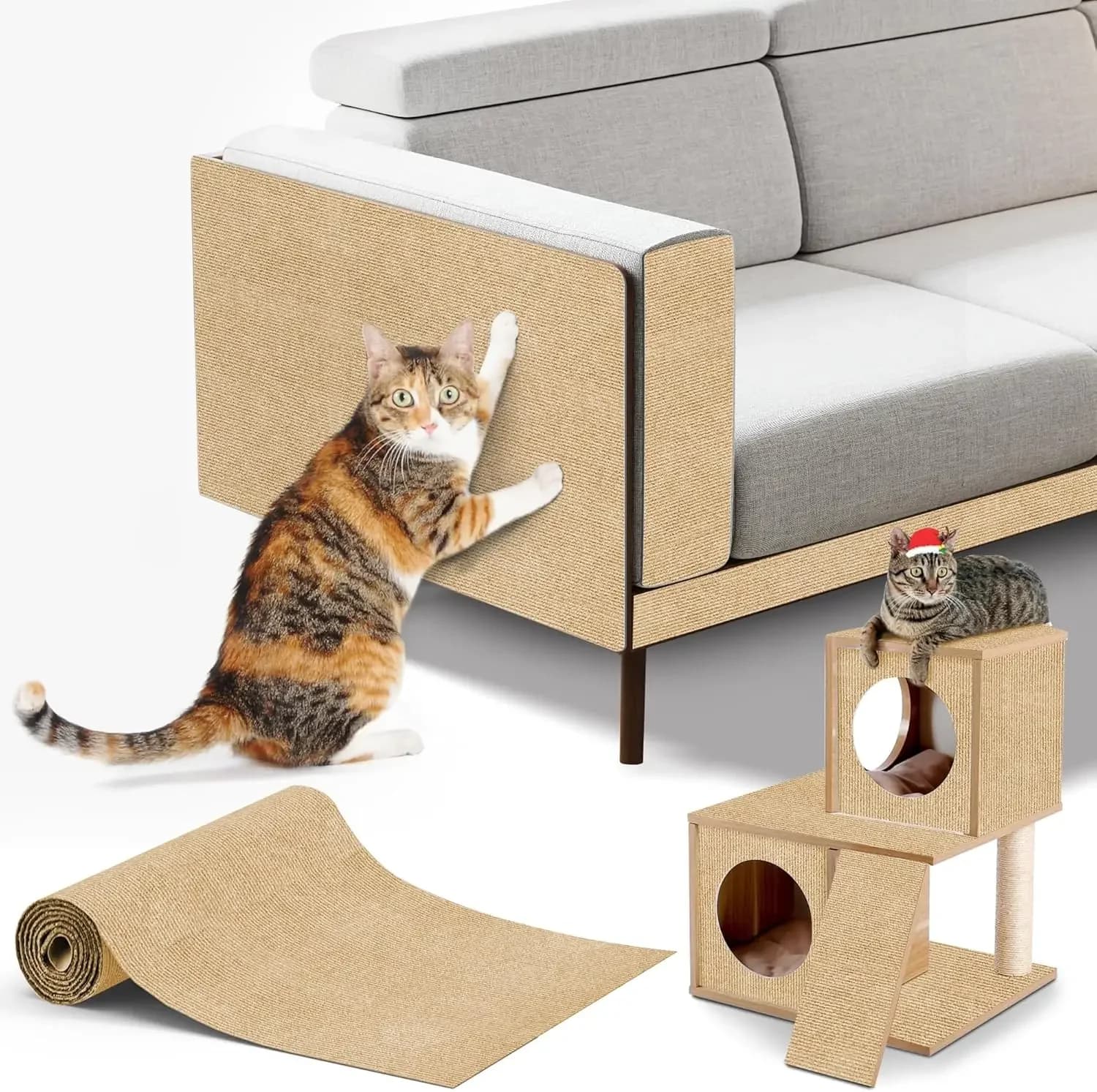 Trimmable Self Adhesive Cat Scratch Carpet DIY Climbing Scratcher Mat Furniture Sofa Table Leg Protector Anti Scratch Cover